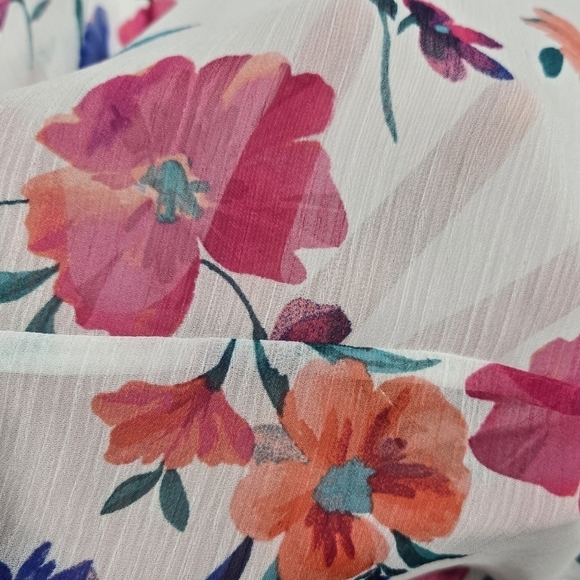 Calvin Klein White Floral Chiffon Belted Midi Dress Romantic Wedding Guest - Picture 5 of 8